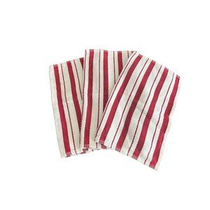 Williams-Sonoma Red & White Striped 100% Cotton Kitchen Towels Set Of 3 Made In